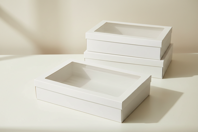 3pk Small White Grazing Box with Window Lid (255x155x80mm)