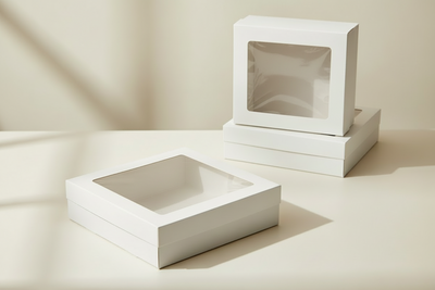 3pk Large Square White Grazing Box with Window  Lid (280x280x80mm)