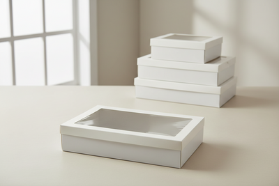 3pk Medium White Grazing Box with Window Lid (366x255x80mm)