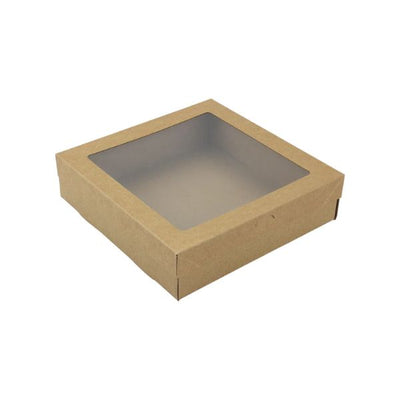 3pk Small Square Kraft Grazing Box with Window Lid (180x180x80mm)