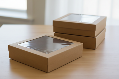 3pk Medium Square Kraft Grazing Box with Window Lid (250x250x80mm)