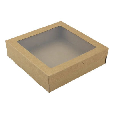 3pk Large Square Kraft Grazing Box with Window Lid (280x280x80mm)