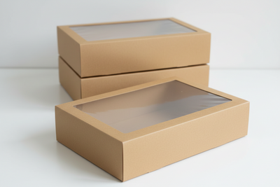 3pk Medium Kraft Grazing Box with Window Lid (366x255x80mm)
