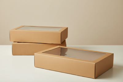 3pk Large Kraft Grazing Box with Window Lid (560x255x80mm)