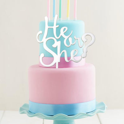 White Acrylic Cake Topper - He Or She