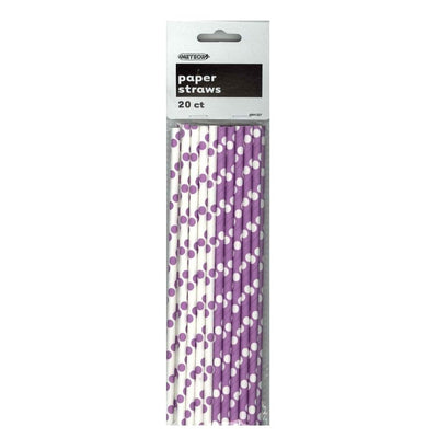 Pretty Purple Dots Paper Straws 20pk