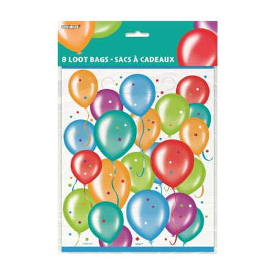 8pc Birthday Balloon Loot Bags (9in X 7.25in)