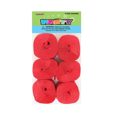 6pk Ruby Red Crepe Streamers 12m