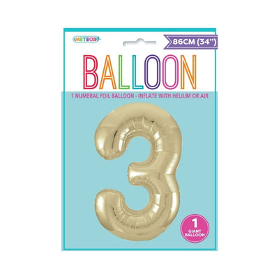 34in Champagne Gold Number 3 Foil Balloon