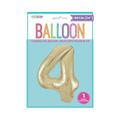 34in Champagne Gold Number 4 Foil Balloon