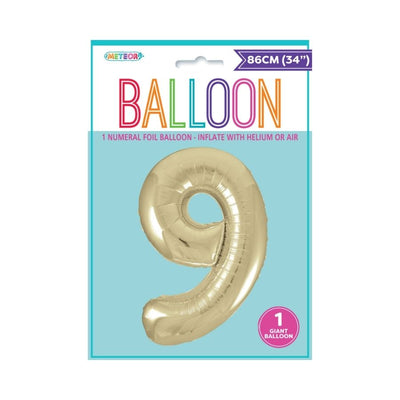 34in Champagne Gold Number 9 Foil Balloon