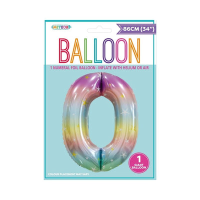 34in Pastel Rainbow Number 0 Foil Balloon