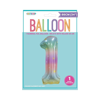 34in Pastel Rainbow Number 1 Foil Balloon