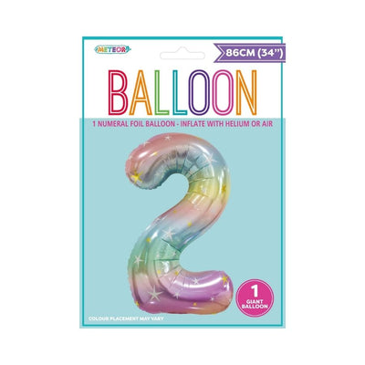 34in Pastel Rainbow Number 2 Foil Balloon