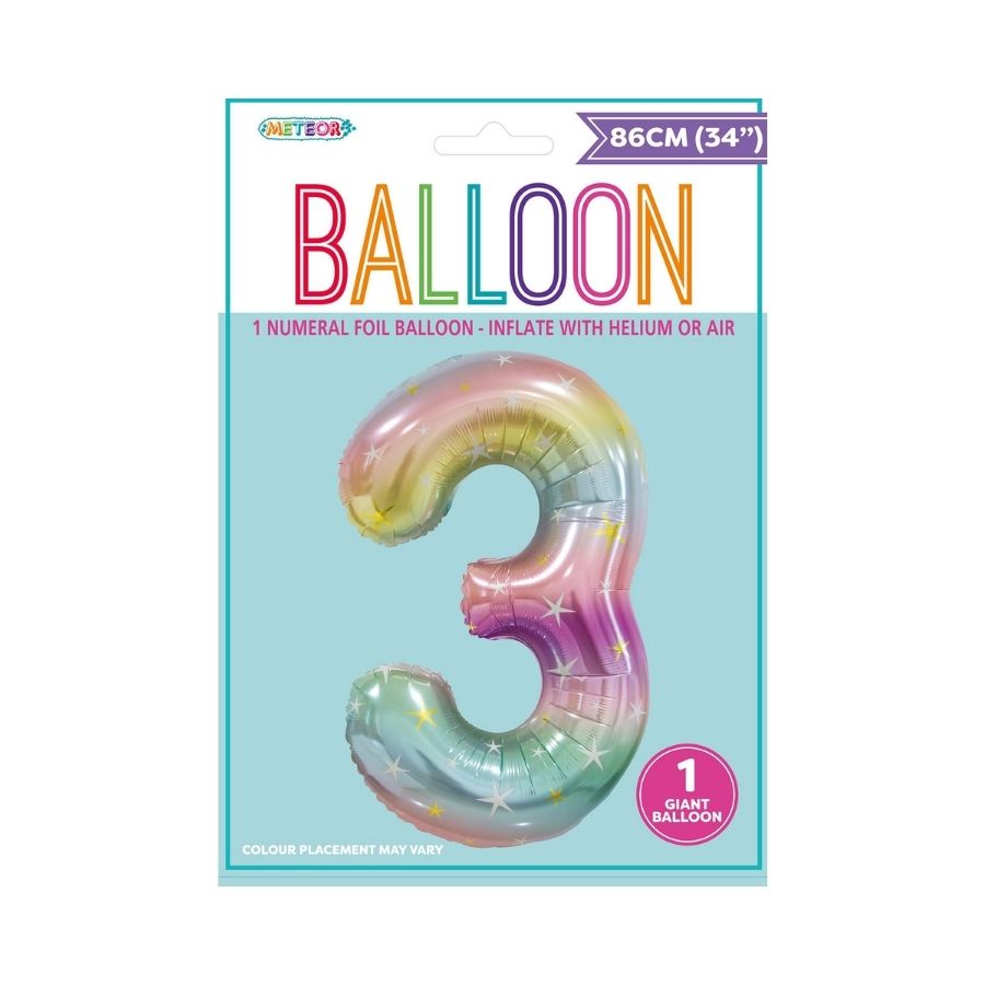 34in Pastel Rainbow Number 3 Foil Balloon