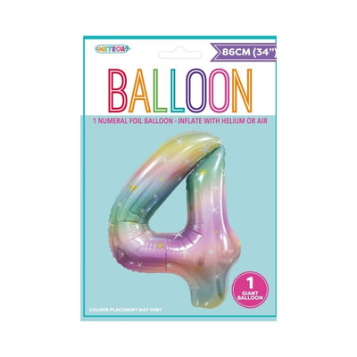 34in Pastel Rainbow Number 4 Foil Balloon