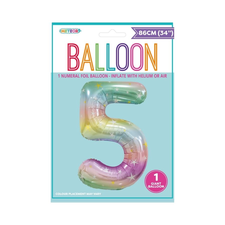 34in Pastel Rainbow Number 5 Foil Balloon