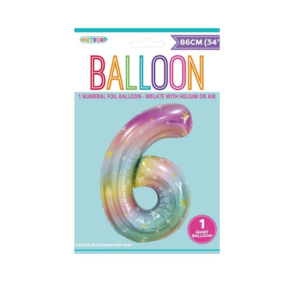 34in Pastel Rainbow Number 6 Foil Balloon