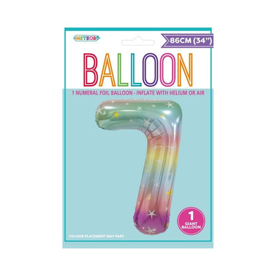 34in Pastel Rainbow Number 7 Foil Balloon