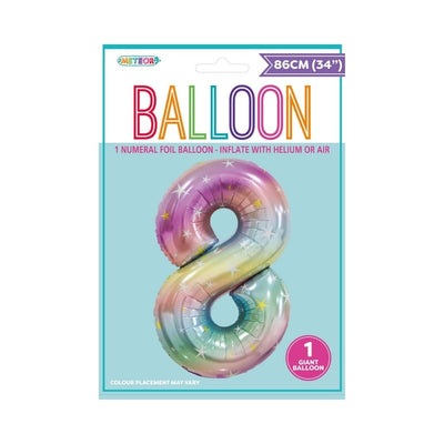 34in Pastel Rainbow Number 8 Foil Balloon