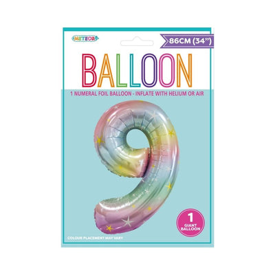 34in Pastel Rainbow Number 9 Foil Balloon
