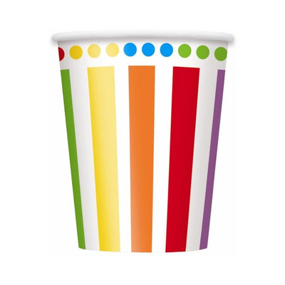 Rainbow Birthday Paper Cups 270ml 8pk