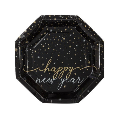 New Year Foil Stamped Octagon Paper Plate 23cm 8pk