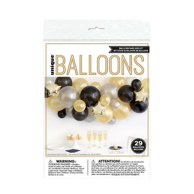 29pc Black, Silver and Gold Balloon Garland Kit