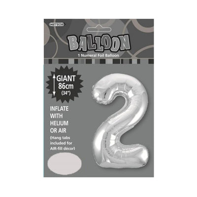 34in Silver Number 2 Foil Balloon
