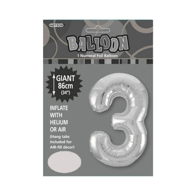 34in Silver Number 3 Foil Balloon