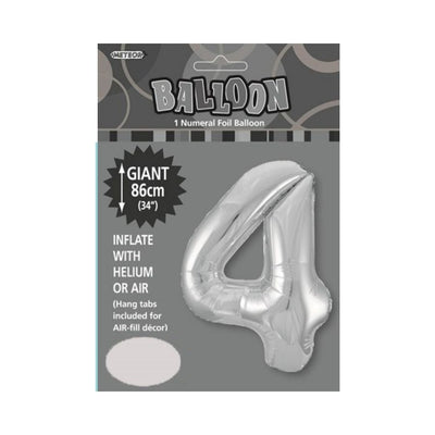 34in Silver Number 4 Foil Balloon