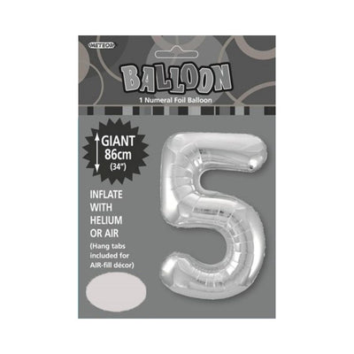34in Silver Number 5 Foil Balloon