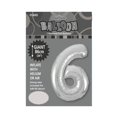 34in Silver Number 6 Foil Balloon