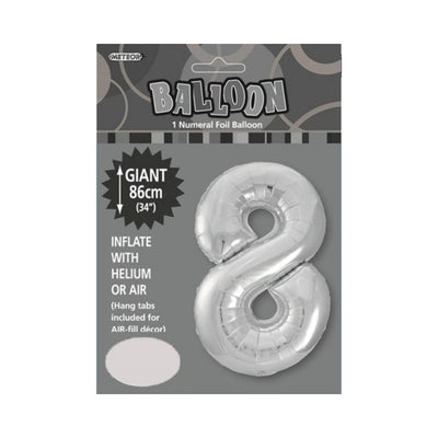 34in Silver Number 8 Foil Balloon