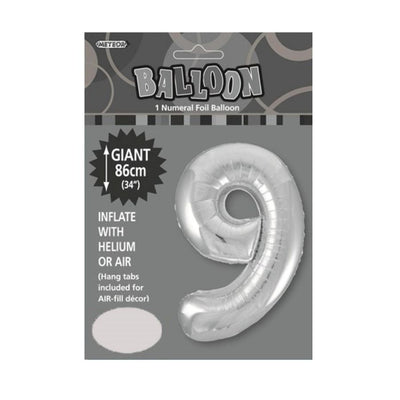 34in Silver Number 9 Foil Balloon