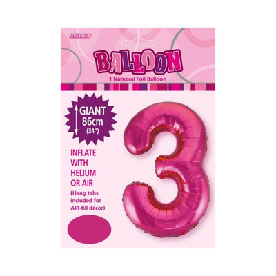 34in Magenta Number 3 Foil Balloon