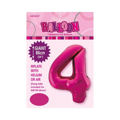 34in Magenta Number 4 Foil Balloon