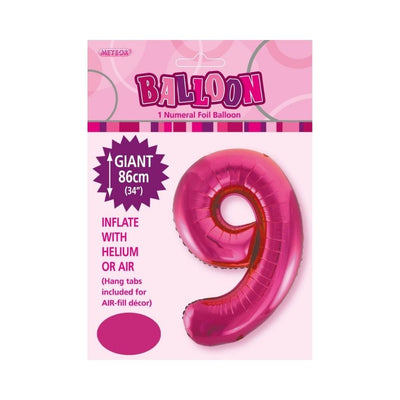 34in Magenta Number 9 Foil Balloon