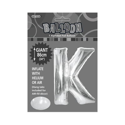 34in Silver Letter K Foil Balloon
