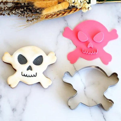 Skull Emboss 3D Printed Cookie Stamp & Stainless Steel Cookie Cutter Set