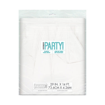 Bright White Plastic Tableskirt 73cm x 4.3m (29in x 14in)