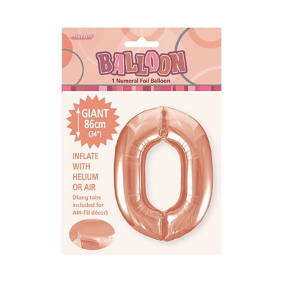 34in Rose Gold Number 0 Foil Balloon