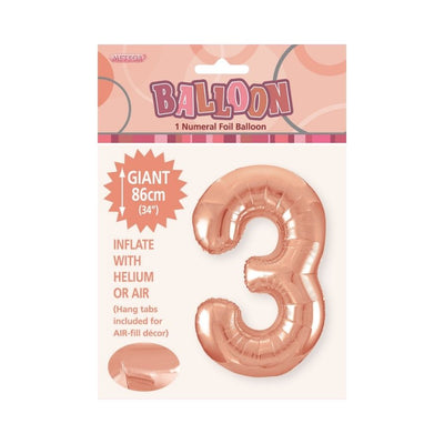 34in Rose Gold Number 3 Foil Balloon