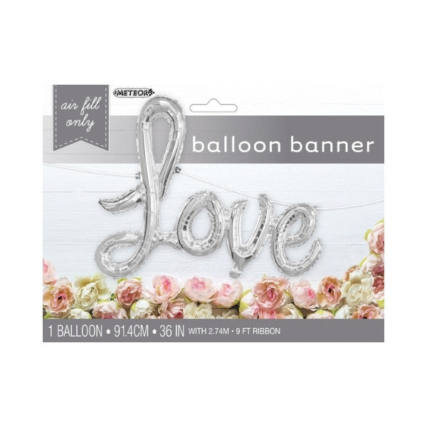 Love Silver Foil Balloon Banner 36in