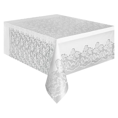 White Lace Plastic Rectangle Tablecover 137x274cm