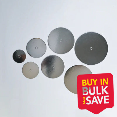 BULK 50pk 4in Round Perforated (pre-cut) Compressed 2.5mm Cake Board - Silver