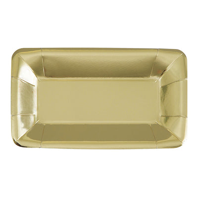 Gold Foil Rectangle Paper Plates 9x5in 8pk