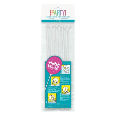6pk White Plastic Balloon Sticks and Cups