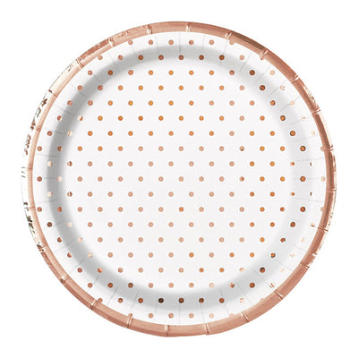 Rose Gold Dots Paper Plates 7in 8pk