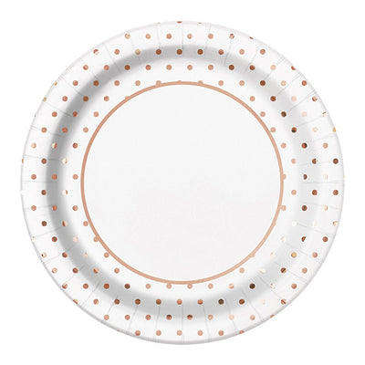 Rose Gold Dots Paper Plates 9in 8pk